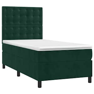 Box spring postel s matrací tmavě zelená 90x190 cm samet - obrázek 3