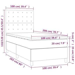 Box spring postel s matrací tmavě šedá 100x200 cm samet - obrázek 6