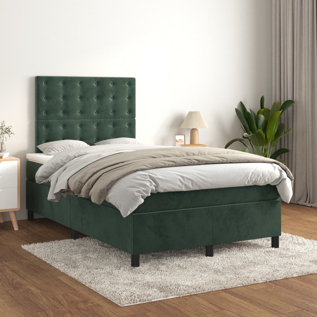 Box spring postel s matrací tmavě zelená 120 x 200 cm samet