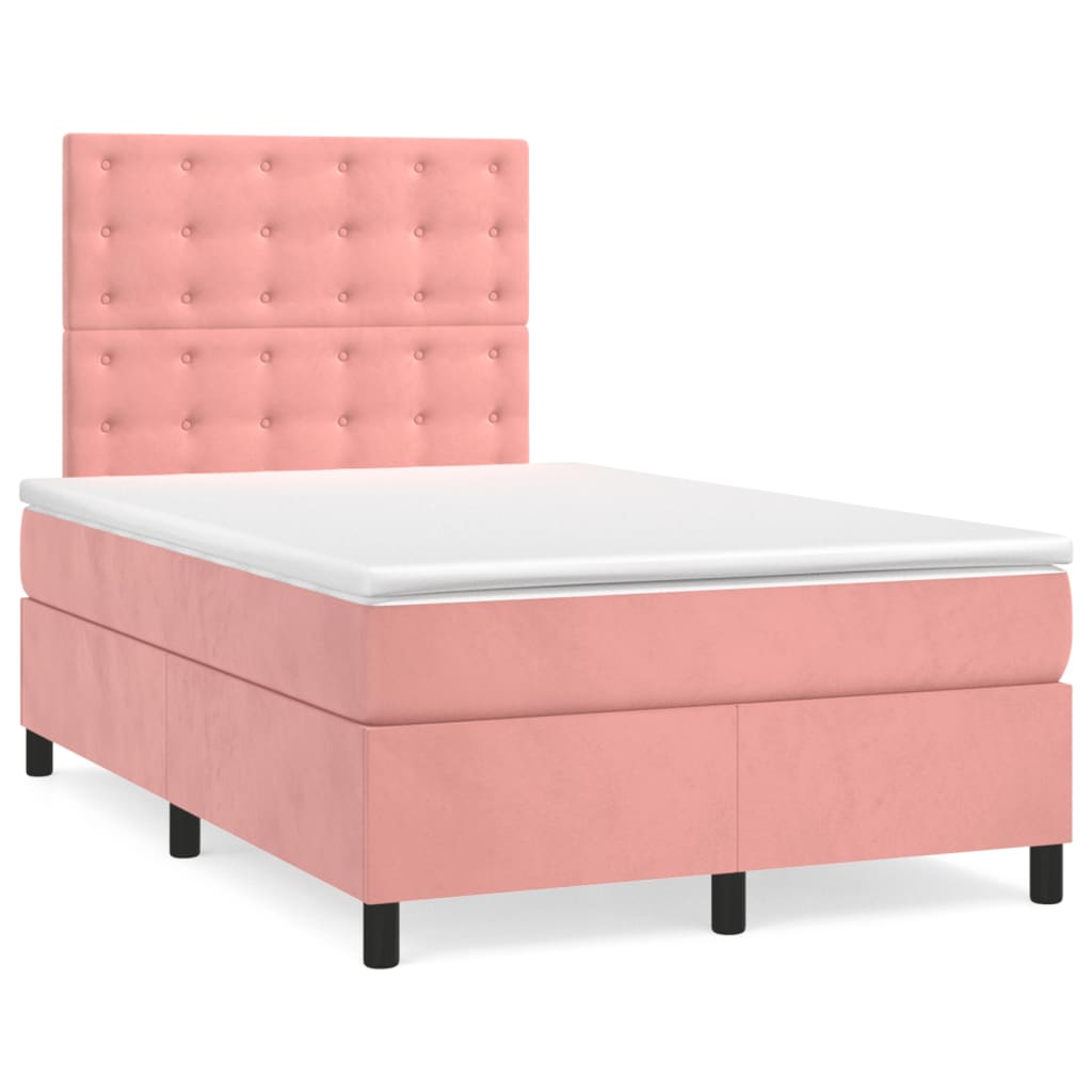 Rózsaszín bársony rugós ágy matraccal 120 x 200 cm 