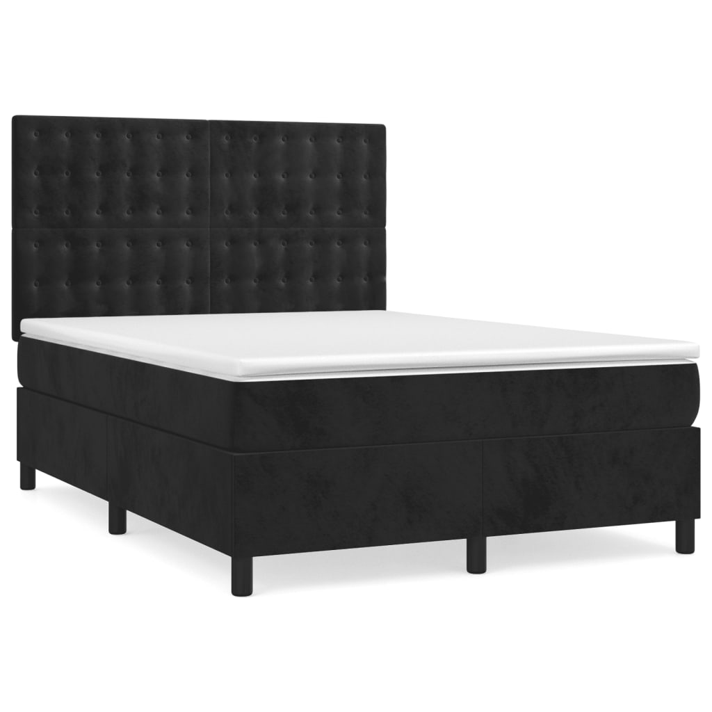 vidaXL Box spring posteljni z vzmetnico črn 140x190 cm žamet