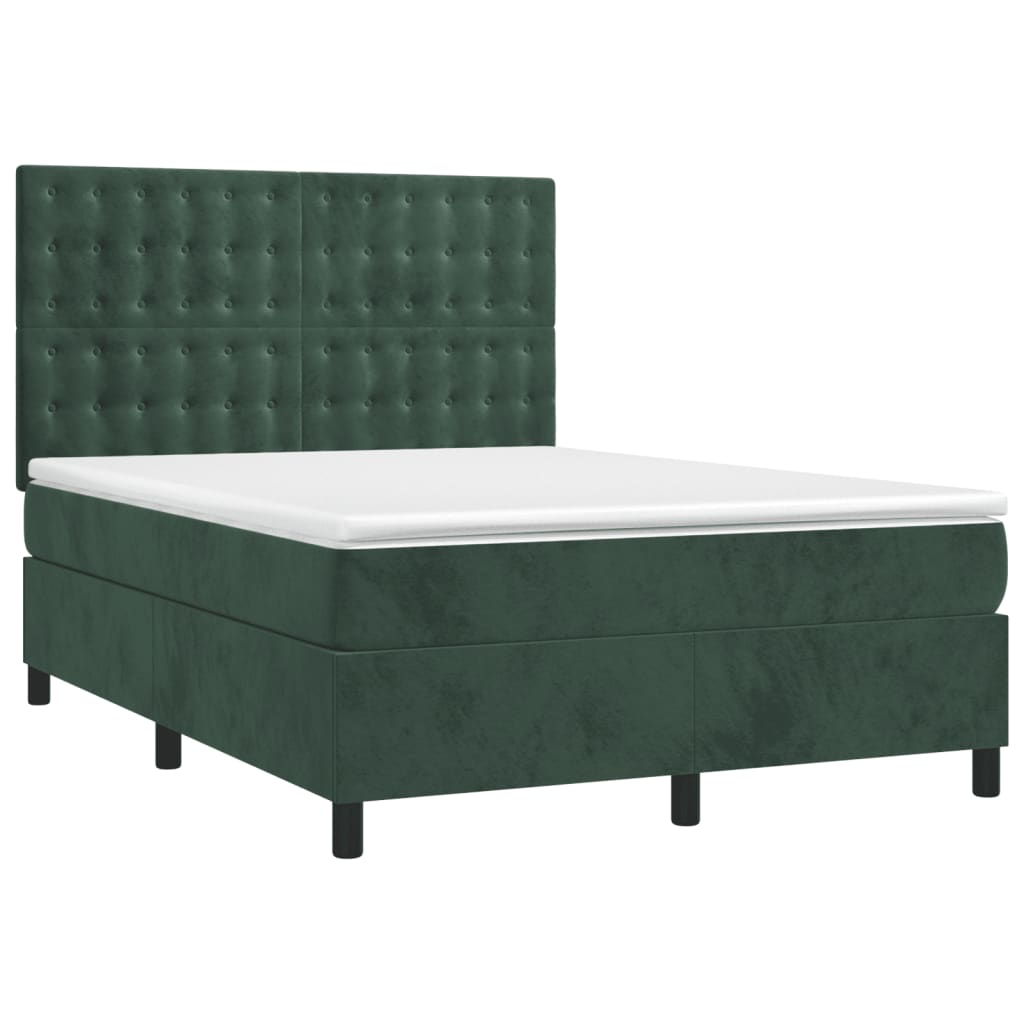 vidaXL Boxspring met matras fluweel donkergroen 140x190 cm afbeelding