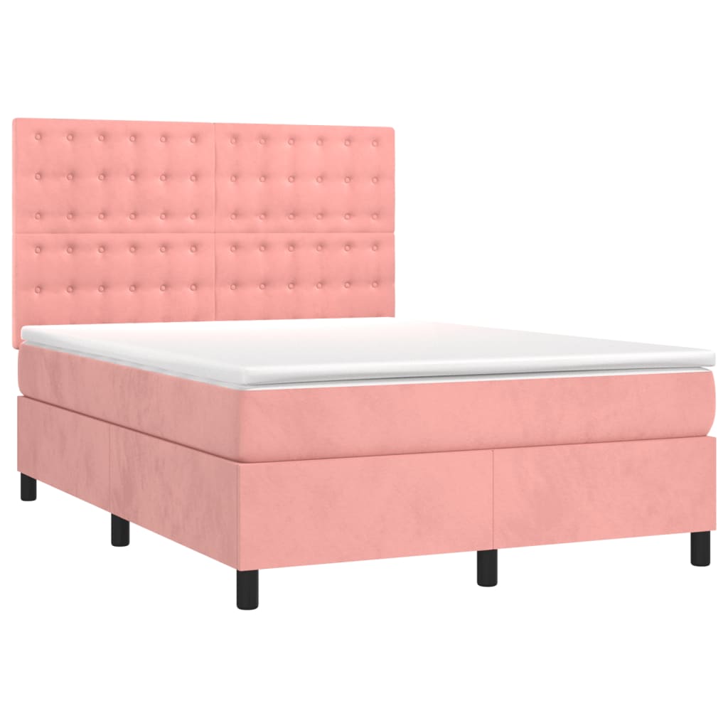 vidaXL Boxspring met matras fluweel roze 140x190 cm afbeelding