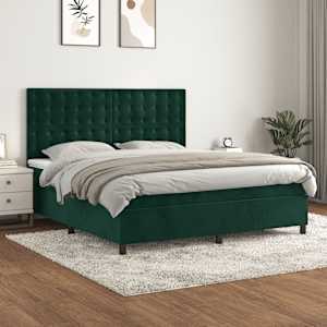 Box spring postelja z vzmetnico temno zelena 160x200 cm žamet