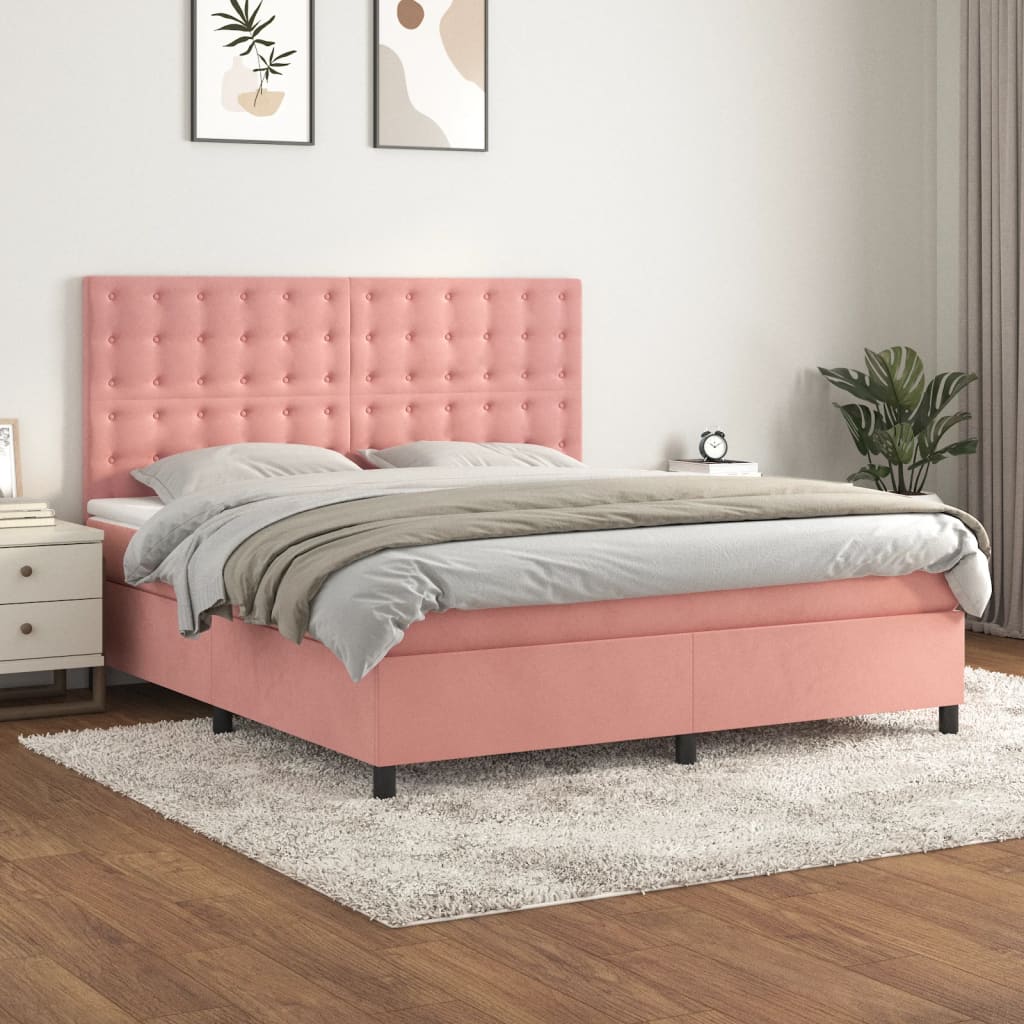 Lit à sommier tapissier avec matelas Rose 160x200 cm Velours