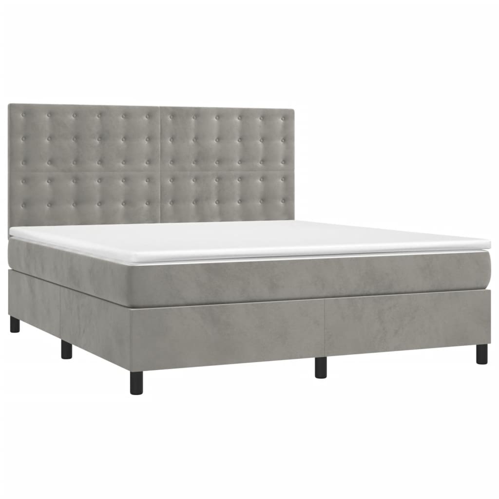 vidaXL Boxspring met matras fluweel lichtgrijs 180x200 cm afbeelding