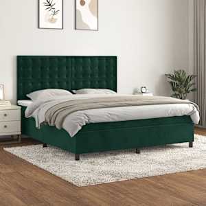 Box spring postelja z vzmetnico temno zelena 180x200 cm žamet