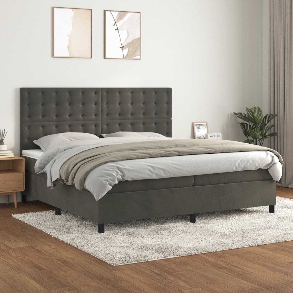 vidaXL Box spring postel s matrací tmavě šedá 200x200 cm samet