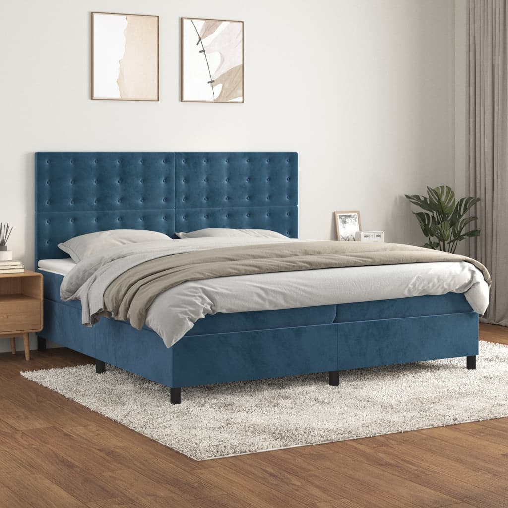 vidaXL Lit à sommier tapissier et matelas Bleu foncé 200x200cm Velours