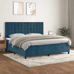 Box spring postelja z vzmetnico temno modra 200x200 cm žamet