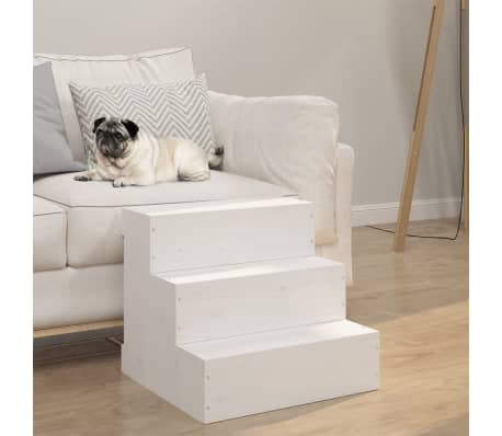 vidaXL Escalera para mascotas madera maciza pino blanco 40x37,5x35 cm