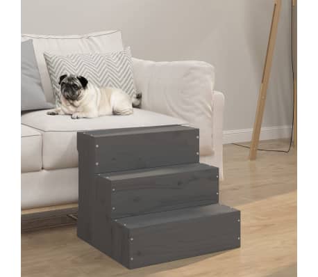 vidaXL Escalier pour animaux de compagnie Gris 40x37,5x35 cm Bois pin