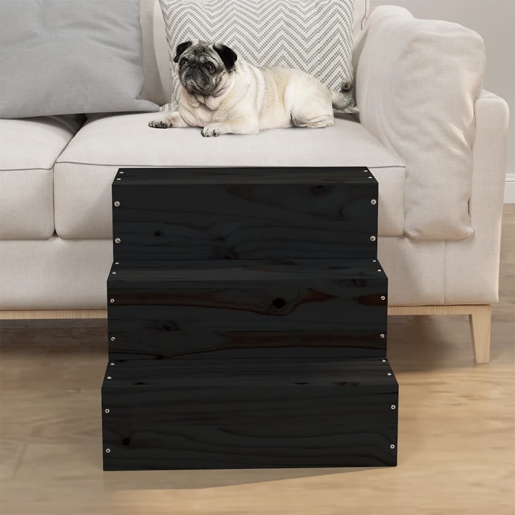 vidaXL Scară animale de companie, negru, 40×37,5×35 cm, lemn masiv pin 40x375x35