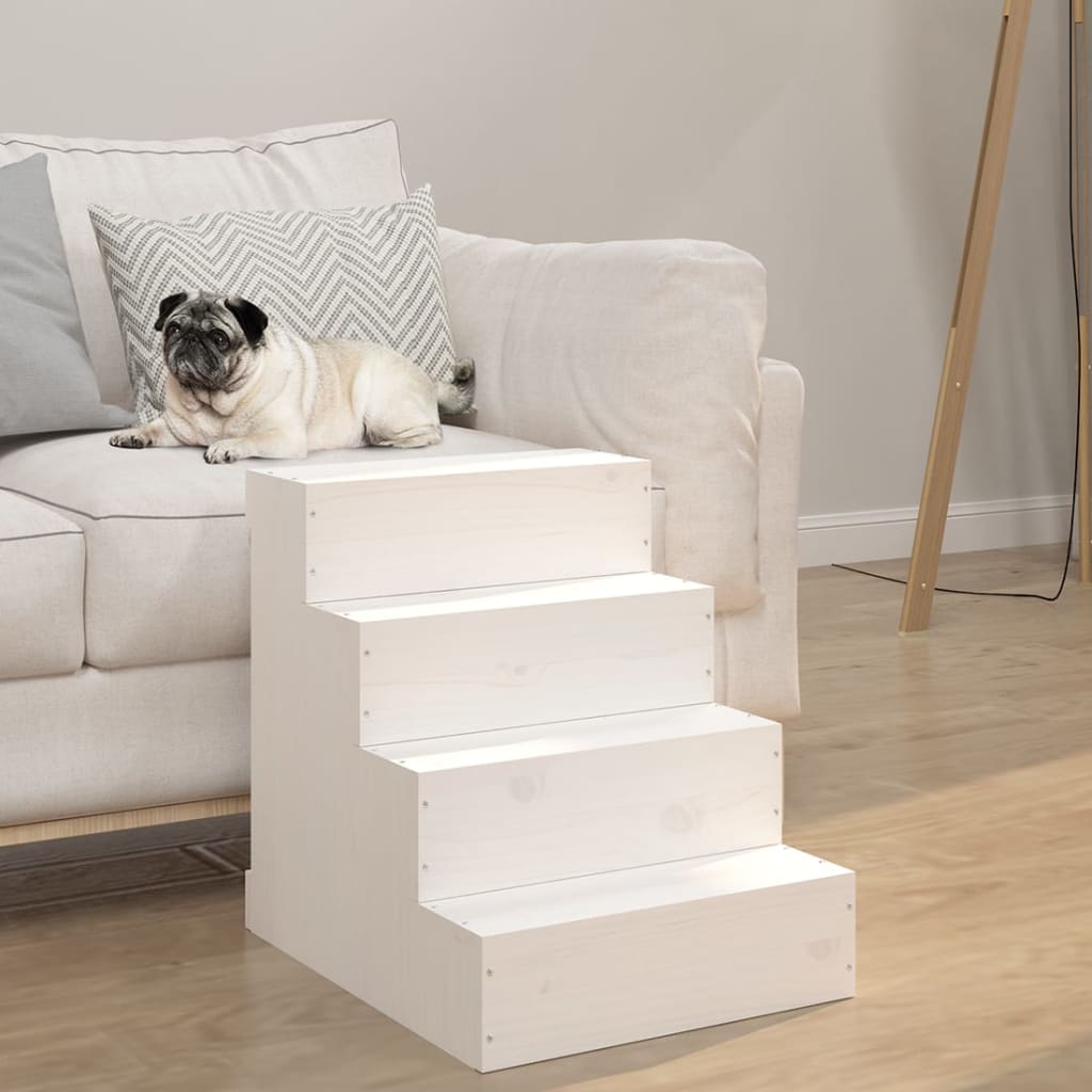 vidaXL Escada p/ animais de estimação 40x49x47 cm pinho maciço branco