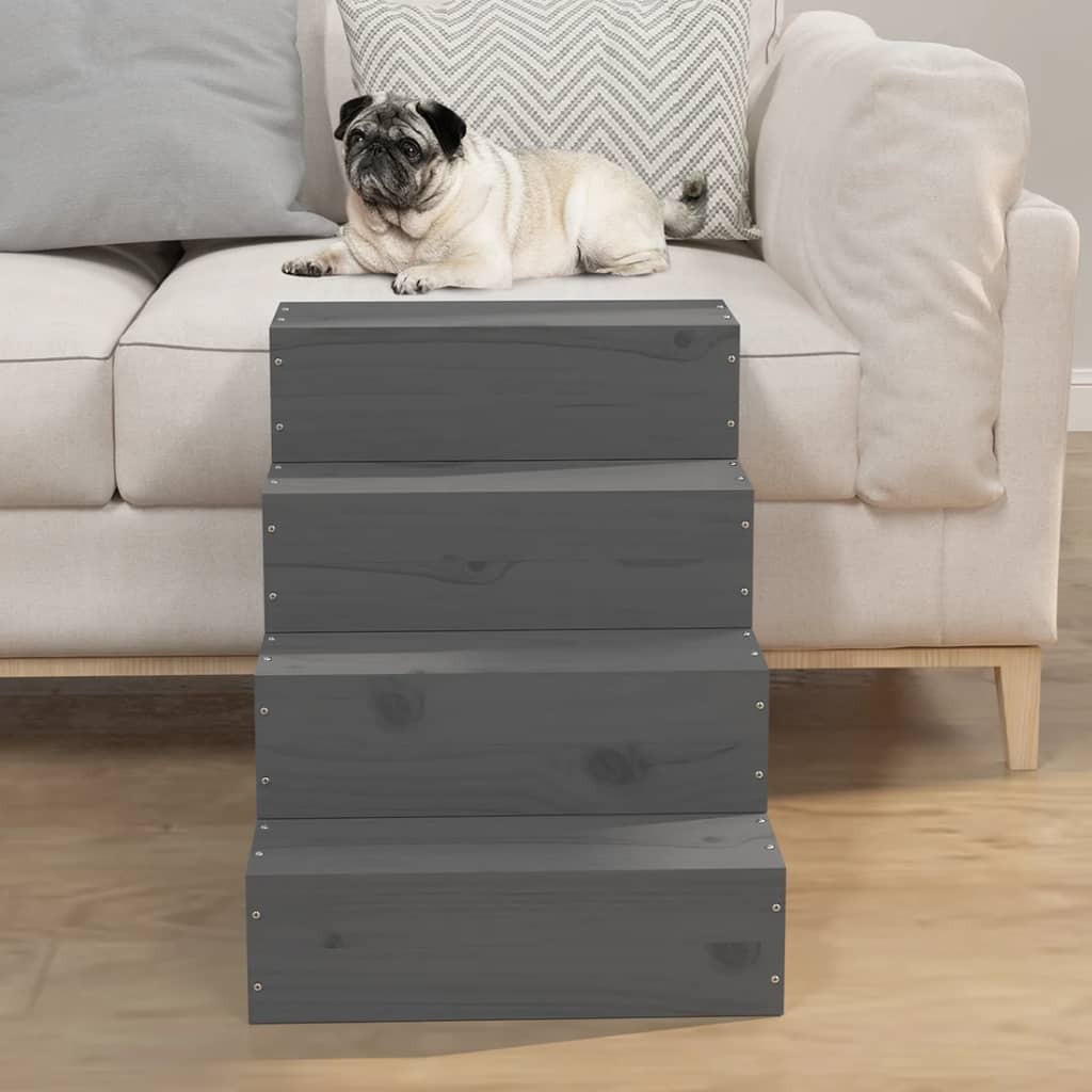 Escalier en bois de pin gris pour chien - 40x49x47 cm