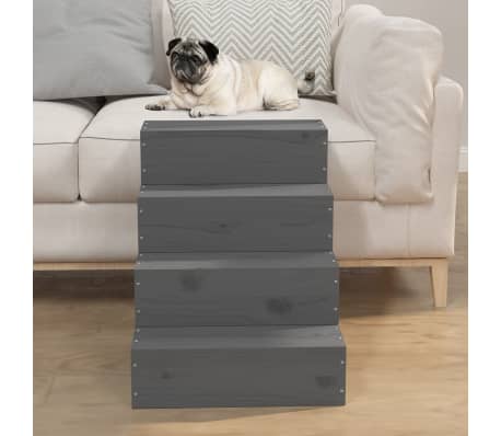 vidaXL Scară animale de companie, gri, 40x49x47 cm, lemn masiv pin