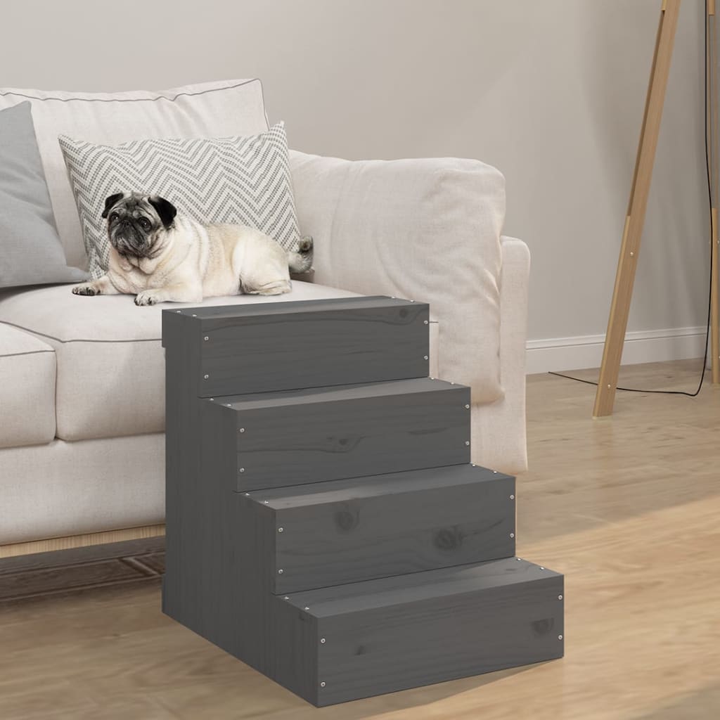 vida XL Haustiertreppe Grau 40x 49x 47 cm Massivholz Kiefer