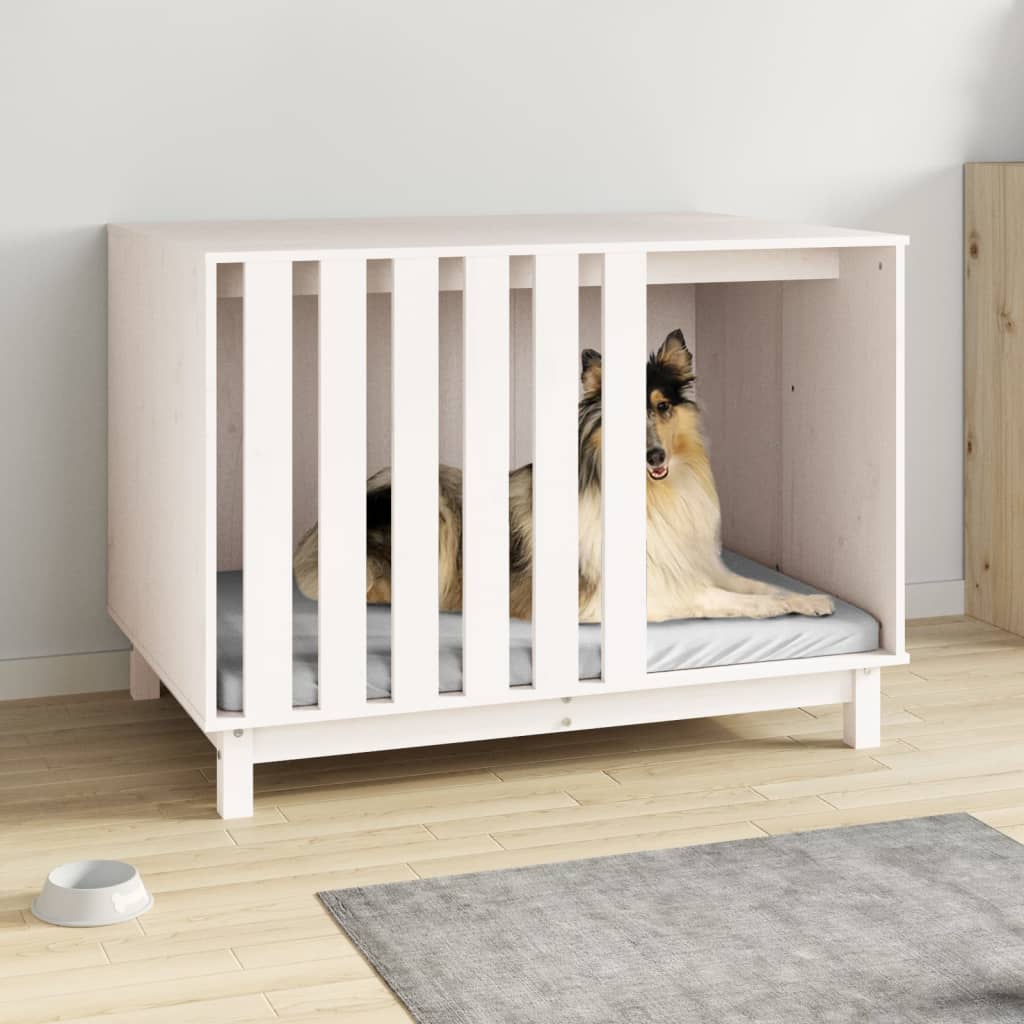 vidaXL Casă pentru câini, alb, 100x70x72 cm, lemn masiv de pin 100x70x72