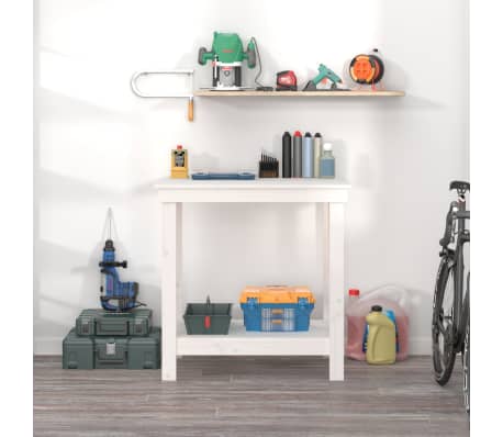 vidaXL Vinnubekkur Hv&iacute;tur 80x50x80 cm Gegnheil Fura
