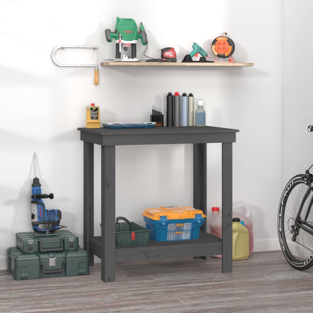 vida XL Werkbank Grau 80x 50x 80 cm Massivholz Kiefer