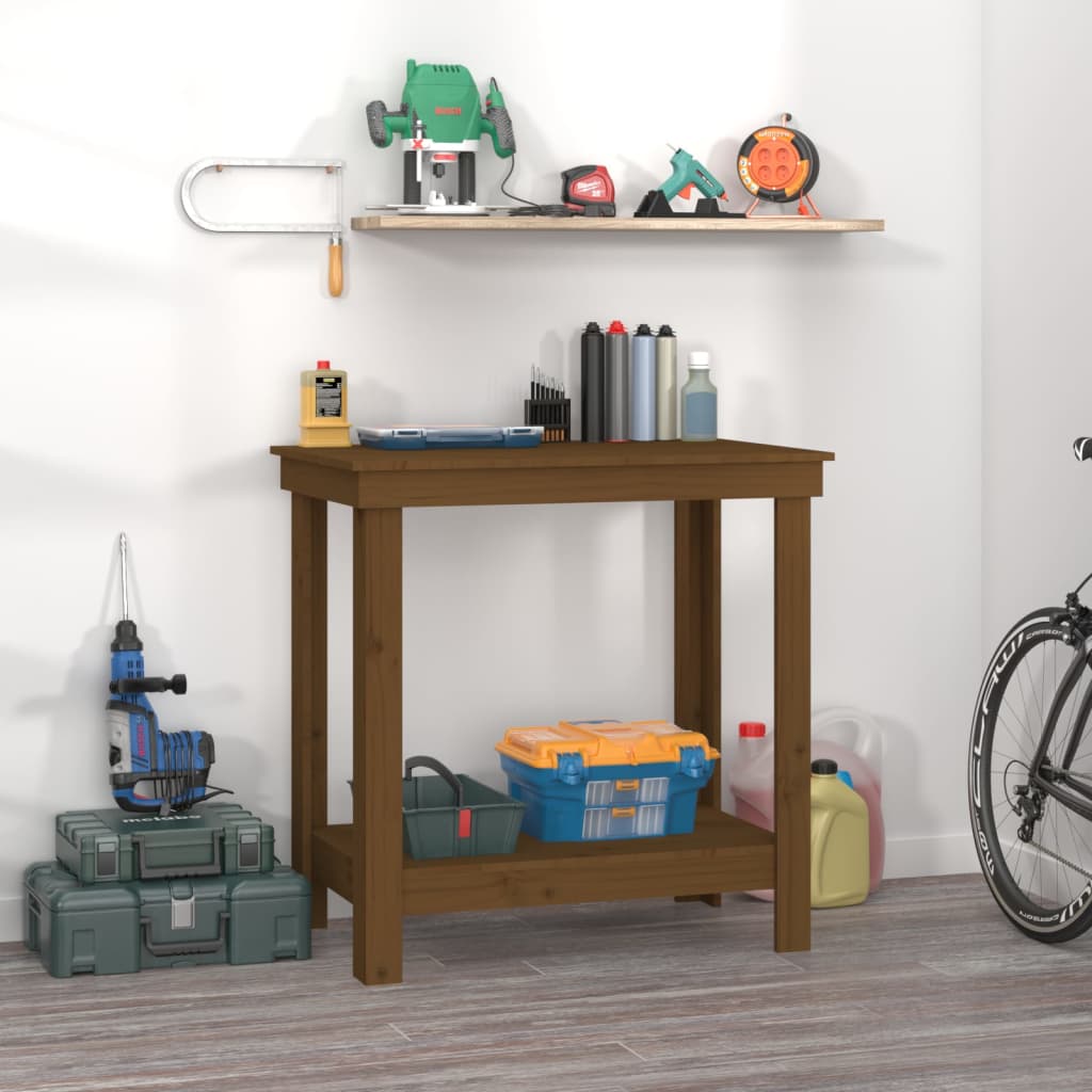 vida XL Werkbank Honigbraun 80x 50x 80 cm Massivholz Kiefer