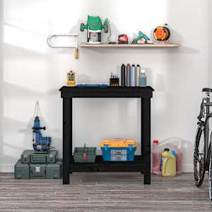 vidaXL Werkbank Schwarz 80x50x80 cm Massivholz Kiefer