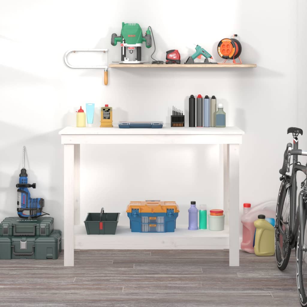 vidaXL Werkbank 110x50x80 cm massief grenenhout wit afbeelding