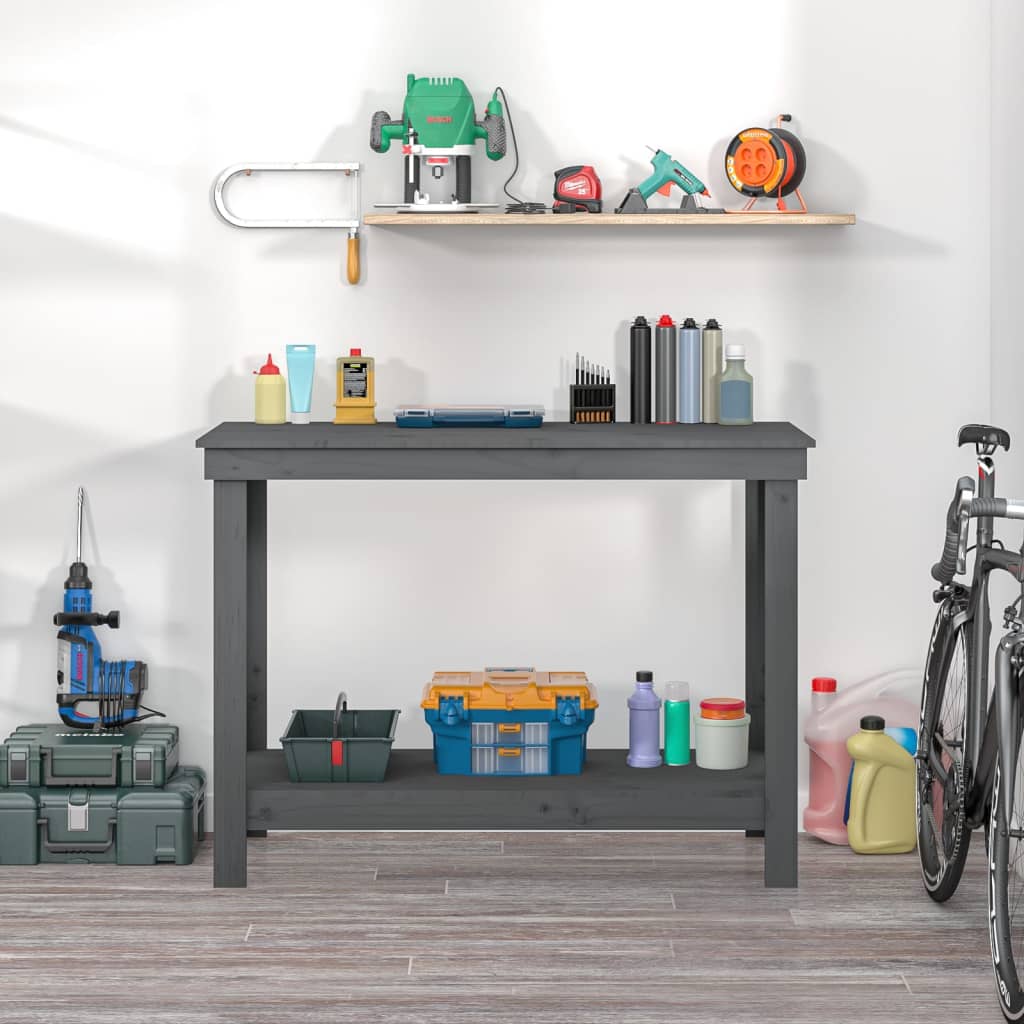 vidaXL Werkbank 110x50x80 cm massief grenenhout grijs afbeelding