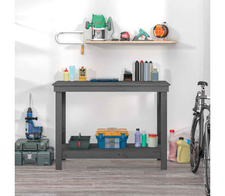 vidaXL Work Bench Grey 110x50x80 cm Solid Wood Pine