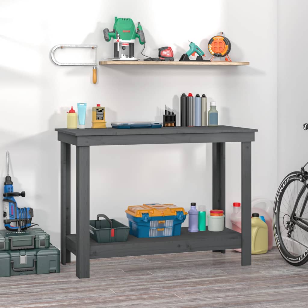 vida XL Werkbank Grau 110x 50x 80 cm Massivholz Kiefer