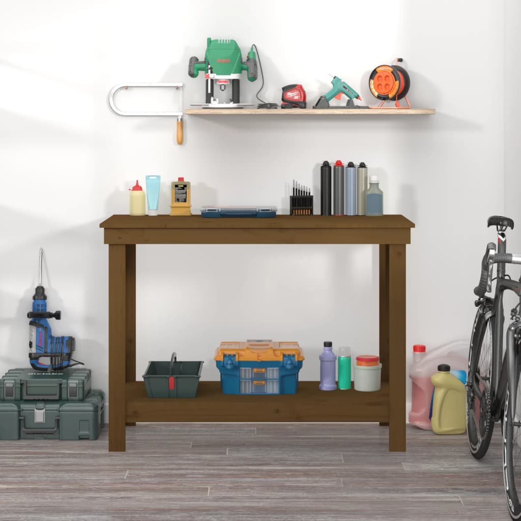 vidaXL Werkbank 110x50x80 cm massief grenenhout honingbruin afbeelding