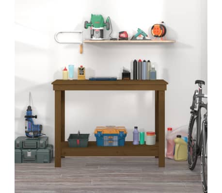 vidaXL Работна маса меденокафява 110x50x80 см борово дърво масив