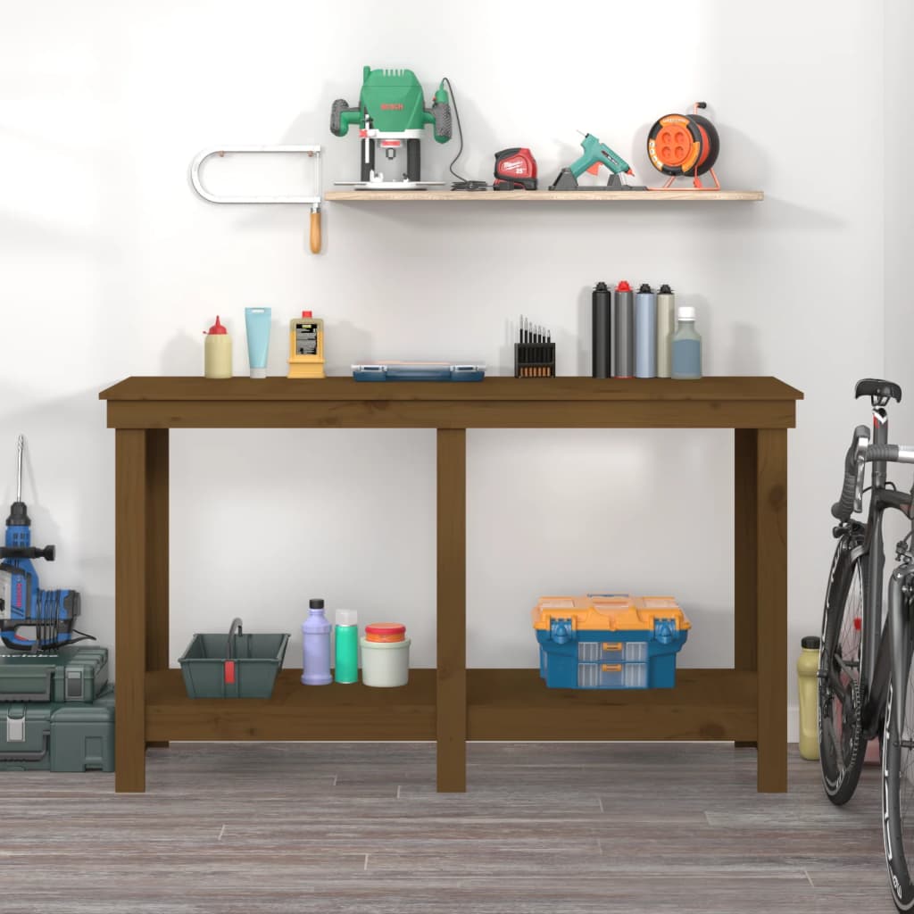 vidaXL Werkbank 140x50x80 cm massief grenenhout honingbruin afbeelding