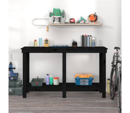 vidaXL Banco da Lavoro Nero 140x50x80 cm in Legno Massello di Pino