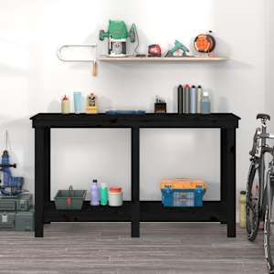 vidaXL Banco da Lavoro Nero 140x50x80 cm in Legno Massello di Pino
