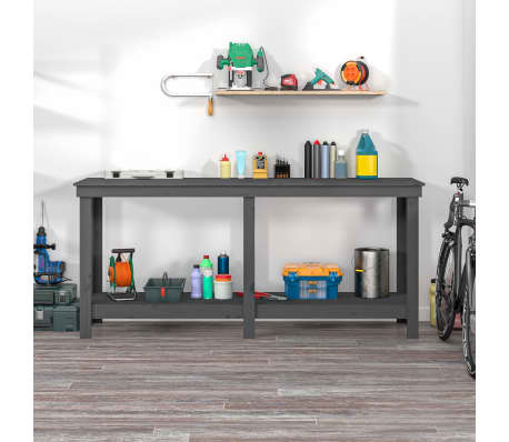 vidaXL Work Bench Grey 180x50x80 cm Solid Wood Pine