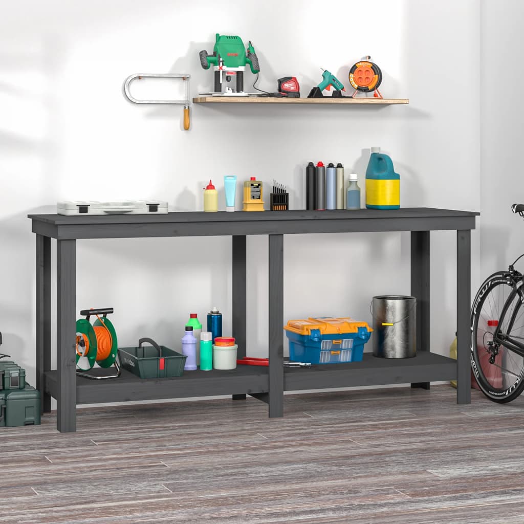 vida XL Werkbank Grau 180x 50x 80 cm Massivholz Kiefer