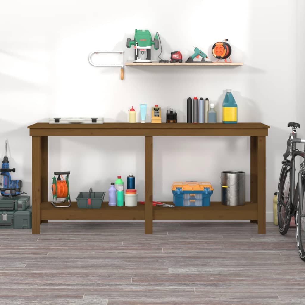 vidaXL Werkbank 180x50x80 cm massief grenenhout honingbruin afbeelding