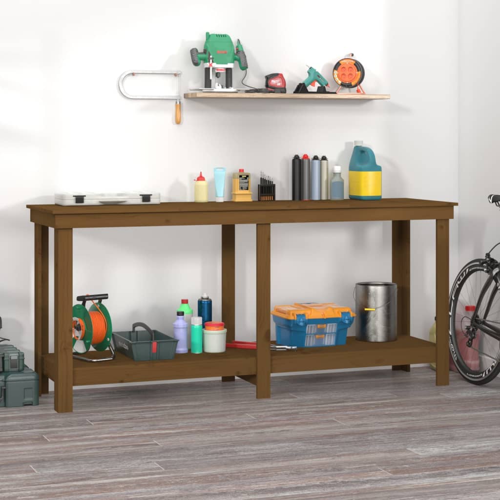 vida XL Werkbank Honigbraun 180x 50x 80 cm Massivholz Kiefer
