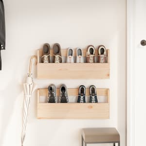 vidaXL Prie sienos montuojamos batų lentynos, 2vnt., 59x9x23cm, pušis