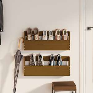 vidaXL Sieninės batų lentynos, 2vnt., medaus rudos, 59x9x23cm, pu&scaron;is