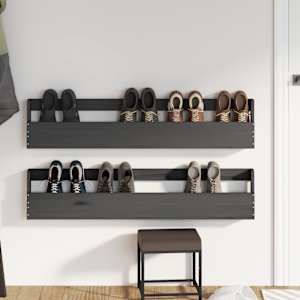 vidaXL Sieninės batų lentynos, 2vnt., pilkos, 110x9x23cm, pu&scaron;is