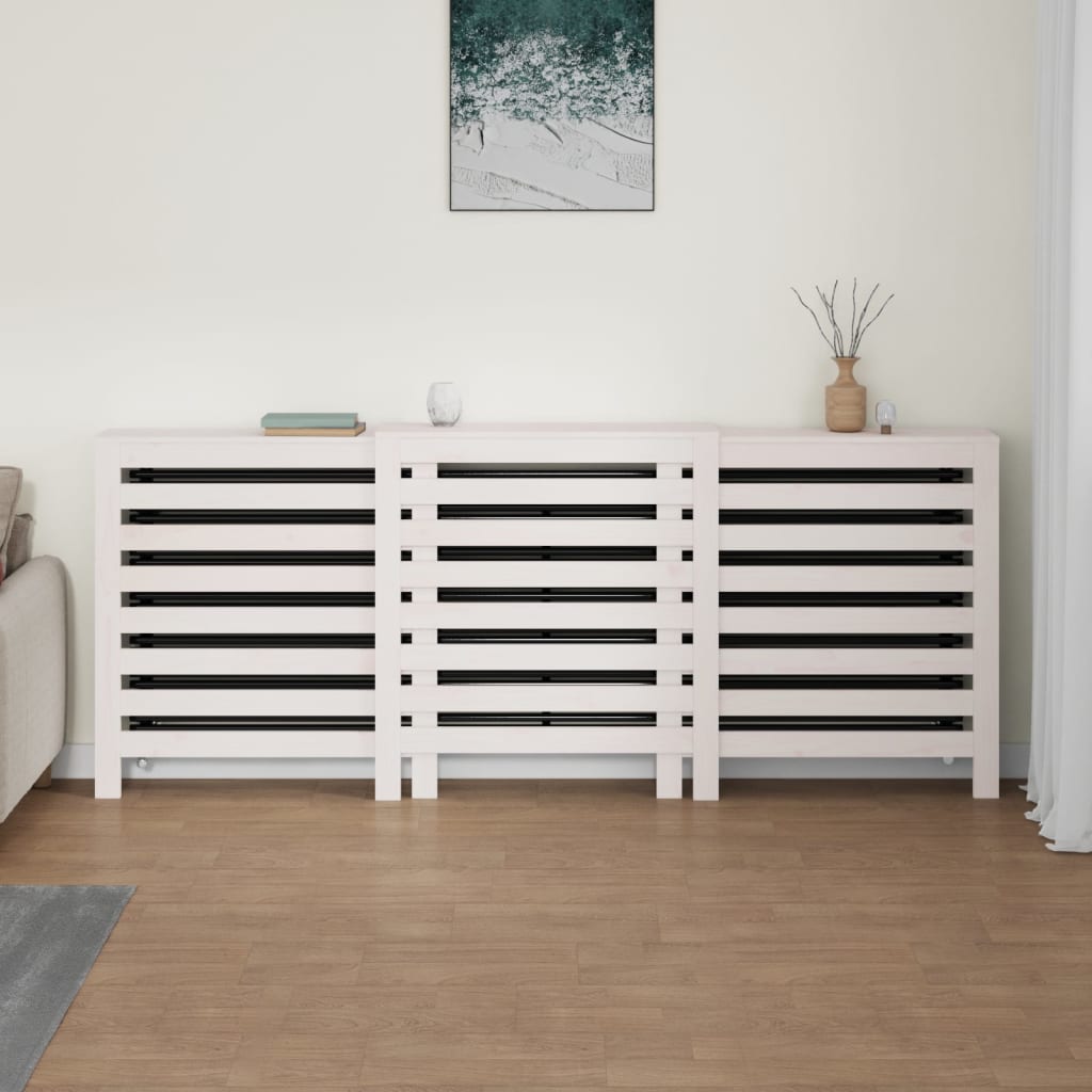 vidaXL Radiatordeksel hvit 210x21x85 cm heltre furu