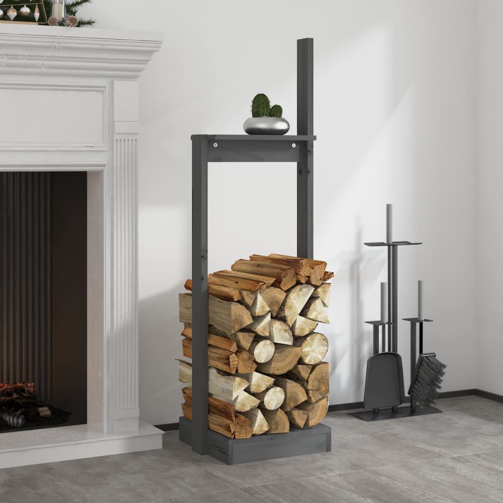 vida XL Kaminholzhalter Grau 33,5x 30x 110 cm Massivholz Kiefer