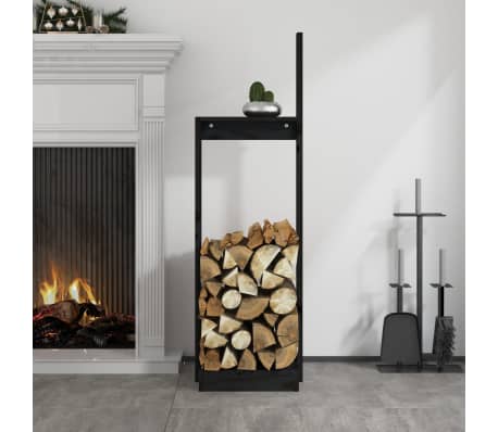 vidaXL Porte-bûches Noir 33,5x30x110 cm Bois massif de pin