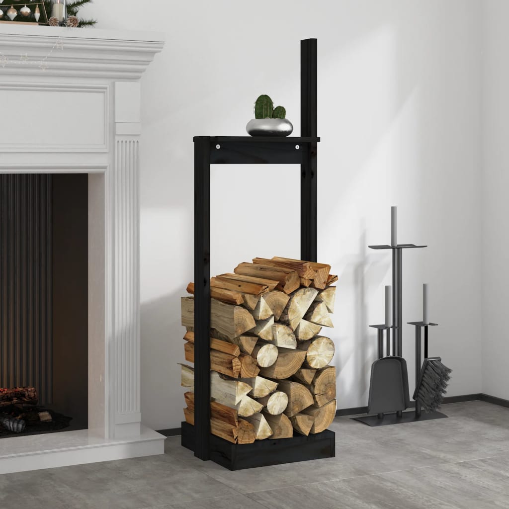 vida XL Kaminholzhalter Schwarz 33,5x 30x 110 cm Massivholz Kiefer
