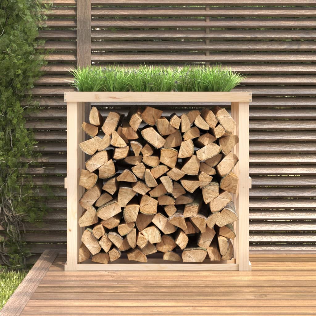 vidaXL tömör fenyőfa kültéri rönktároló 108 x 52 x 106 cm