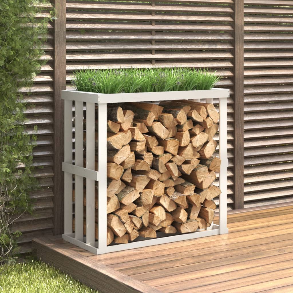 vida XL Outdoor-Kaminholzregal Weiß 108x 52x 106 cm Massivholz Kiefer