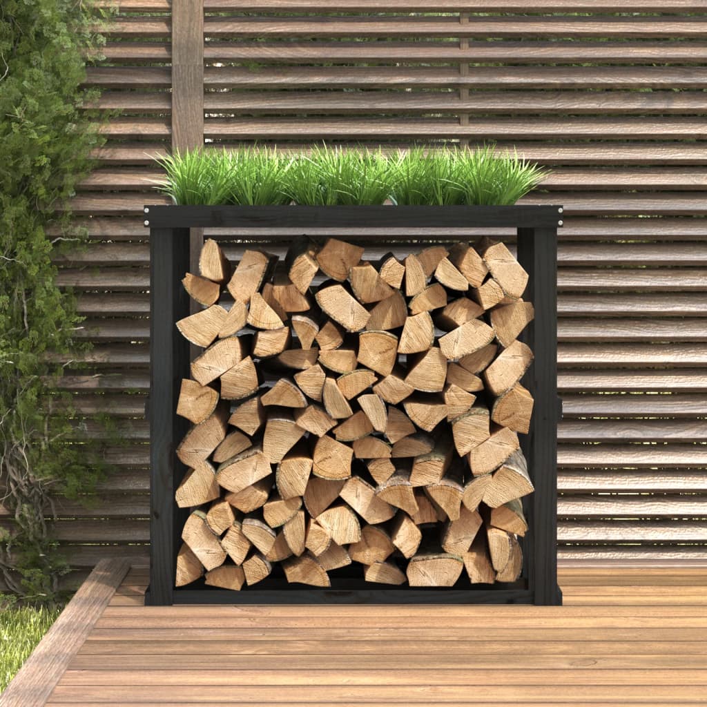 vidaXL Venkovní stojan na dřevo černá 108x52x106 cm masivní borovice