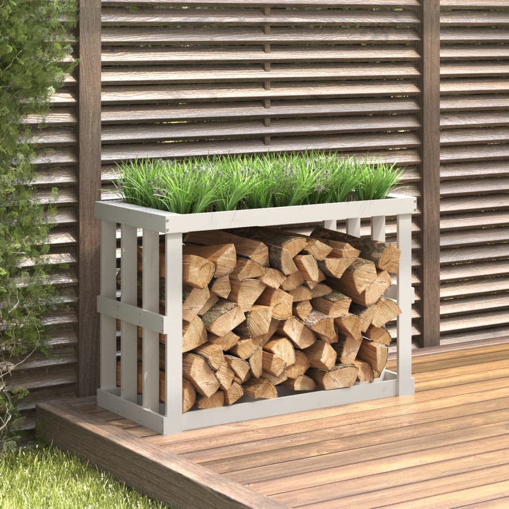 vida XL Outdoor-Kaminholzregal Weiß 108x 52x 74 cm Massivholz Kiefer